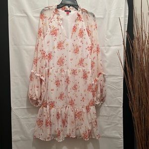 Vince Camuto Ladies Sm Floral Long Sleeve Dress.Red,Yellow and Pink floral print